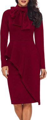 HipGlamp Women's Fashion Peplum Bodycon Dresses Short Sleeve Bow Club Ruffle Pencil Party Dress